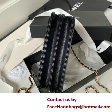 Chanel Shiny Crumpled Lambskin, Imitation Pearls  &  Gold-Tone Metal Clutch with Chain Bag AP3803 Black 2025